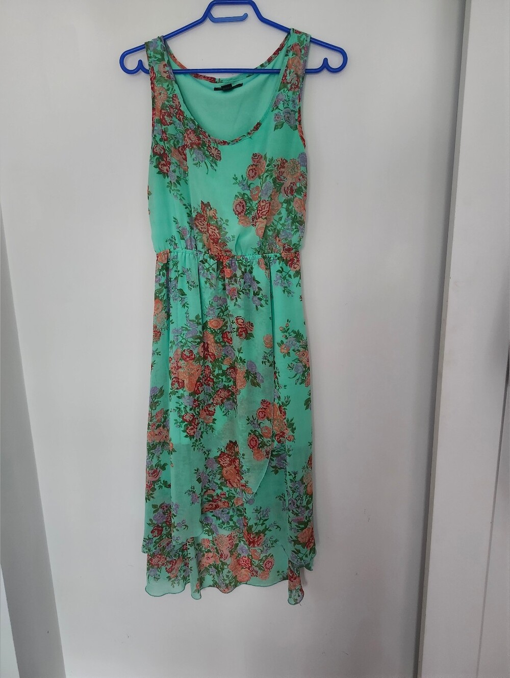 Streetwear Society Aqua Green Rose Print High Low Sundress, Medium